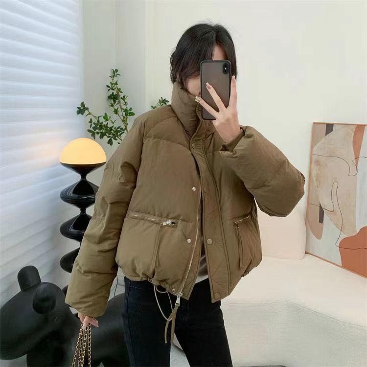 Women's Solid Color Short Warm Stand-up Collar Downcotton-padded Jacket