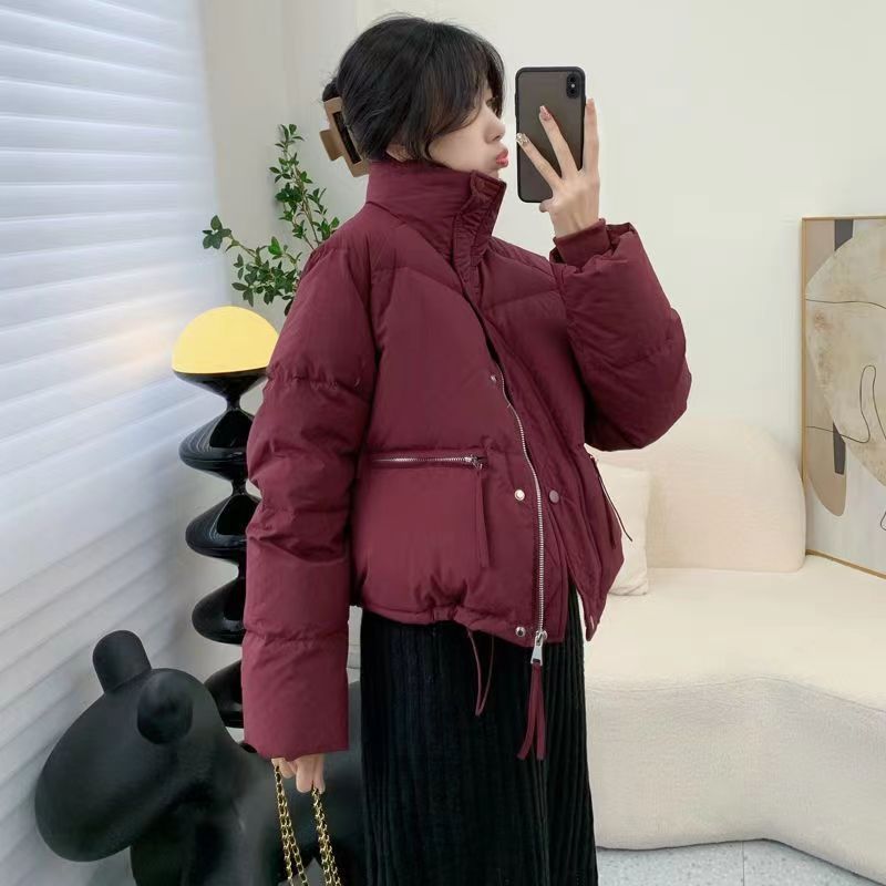 Women's Solid Color Short Warm Stand-up Collar Downcotton-padded Jacket