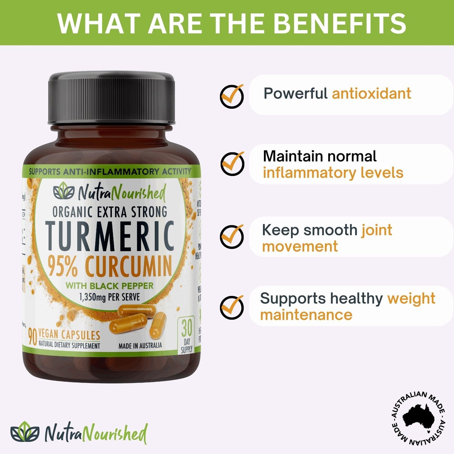 95% Pure Curcumin | Organic Vegan | Turmeric Extract Black Pepper | 90 Capsules