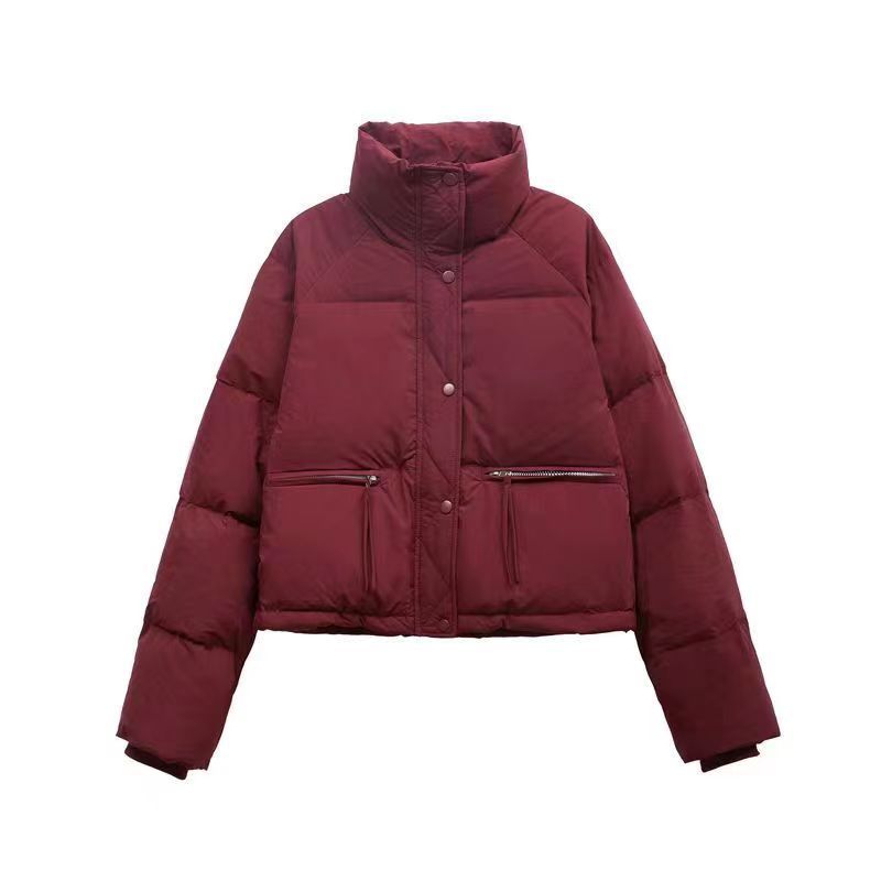 Women's Solid Color Short Warm Stand-up Collar Downcotton-padded Jacket