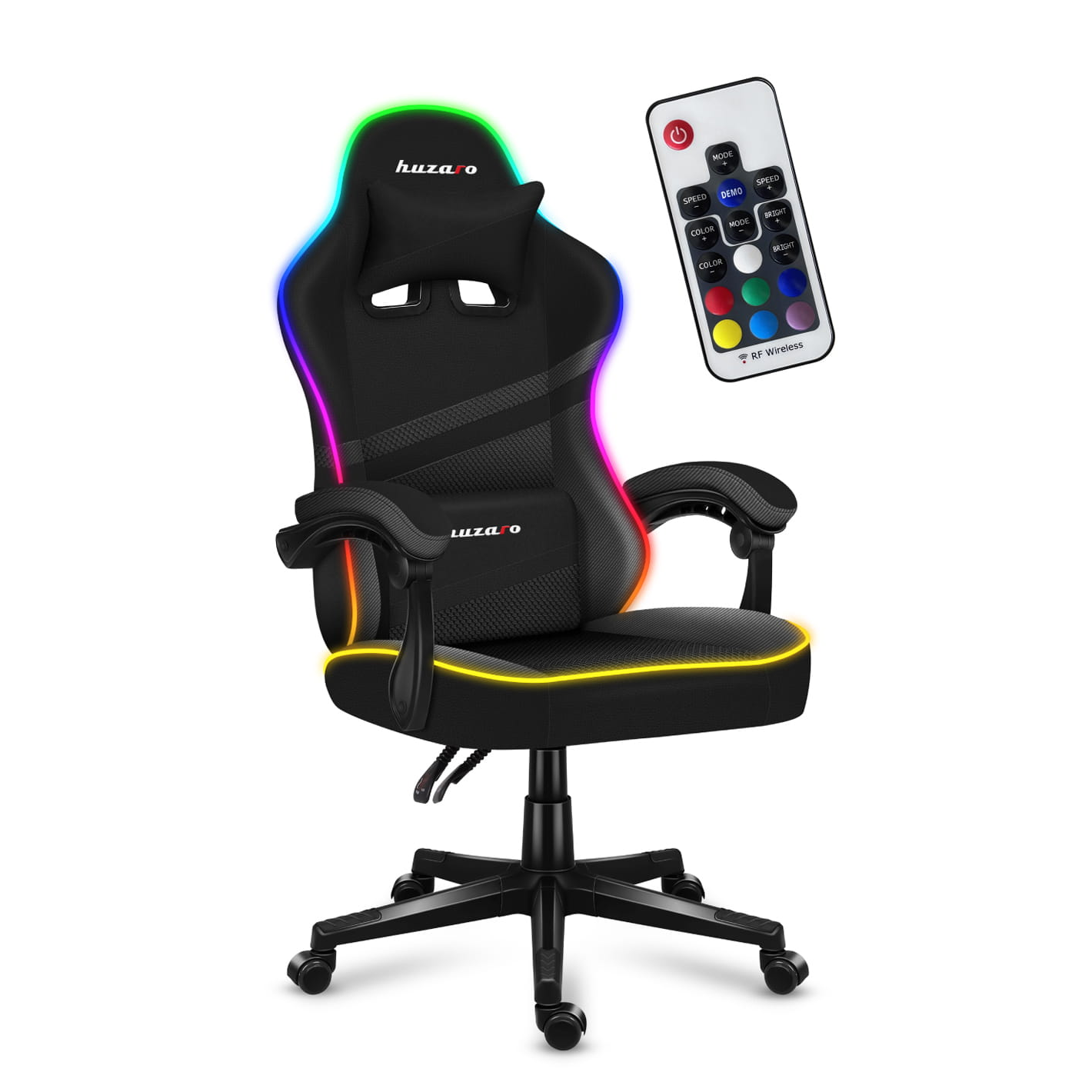 Scaun Gaming Huzaro Force 4.4, Cadru otel, Material tesatura Mesh, 130 kg, perna lombara, tetiera, Functia Siderest, Negru cu led (HZ-FORCE 4.4 RGB BLACK)-0